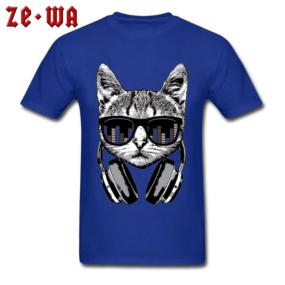 Headphones Cat Equalizer Glasses 25104 Short Sleeve T Shirt Crew Neck 100% Cotton Young T-shirts Fashionable Tshirts Graphic Headphones Cat Equalizer Glasses 25104 blue