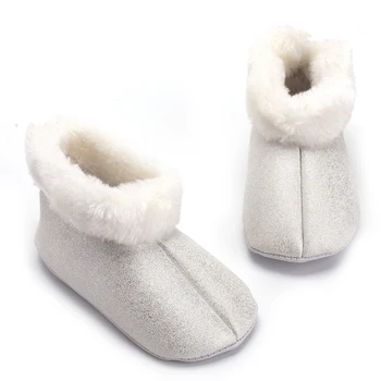 

winter bling silver baby boys girls shoes russia winter infants warm shoes Faux fur girls baby booties Leather christmas boots