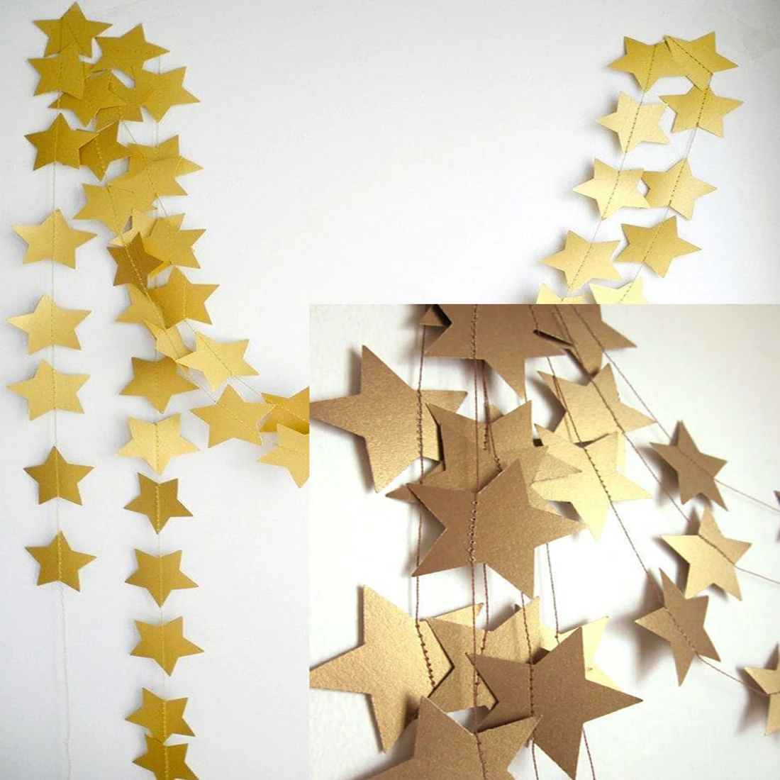 

Hot 1pcs Colorful Star-shaped Paper Garlands 4M Bunting Home Wedding Party Banner Hanging Paper Garland Shower Room Decoration