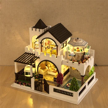 

Dream Castal Simulation Building Model Miniature Wooden Dollhouse Handmade Craft Home Decor