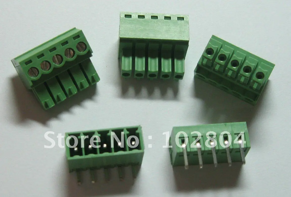 

100 pcs Angle 5pin/way Pitch 3.81mm Screw Terminal Block Connector Green Color Pluggable Type with angle pin