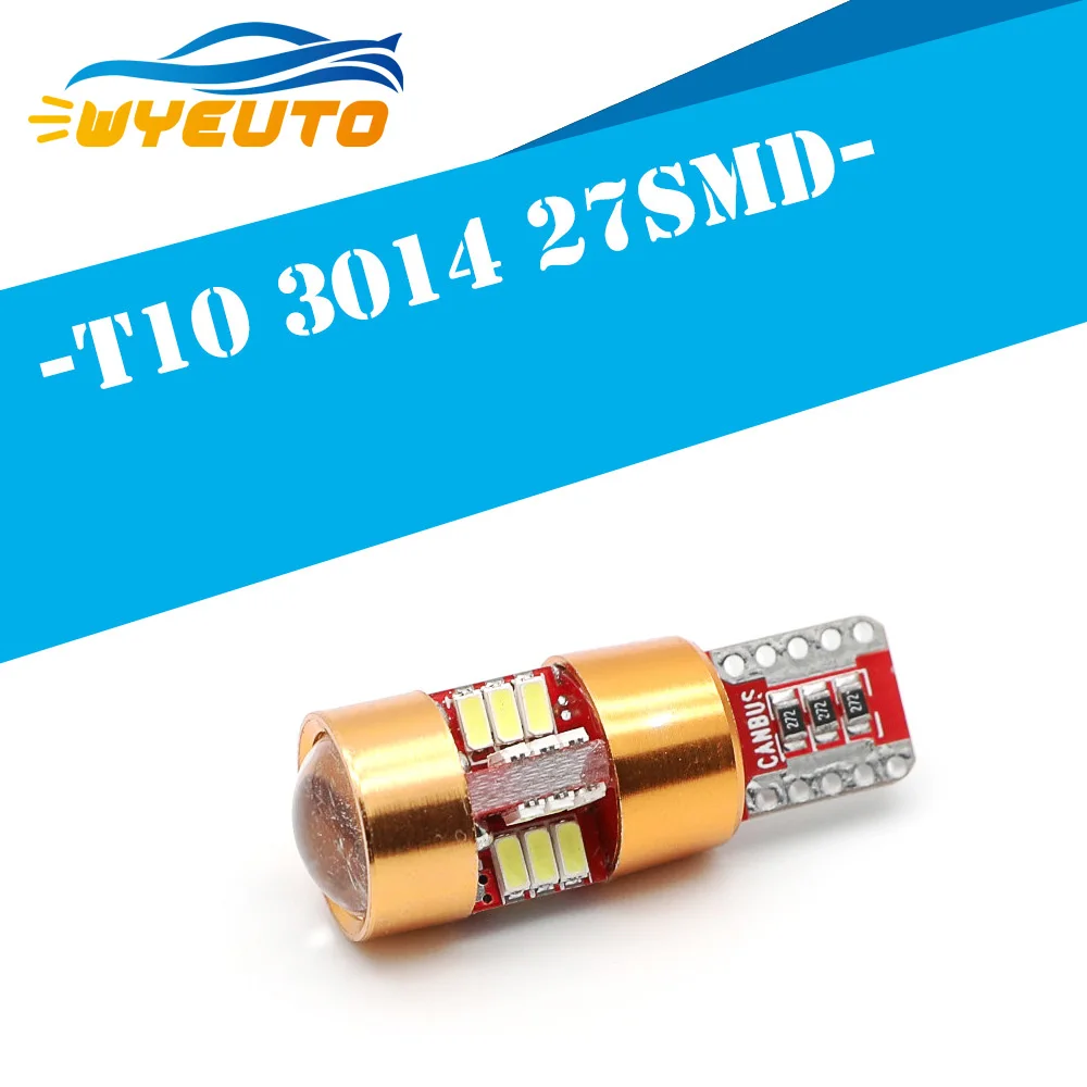 

1pcs light bulbs for cars t10 LED 3014 27smd lens w5w width lamp decoding stepless led canbus highlight 12v License plate light