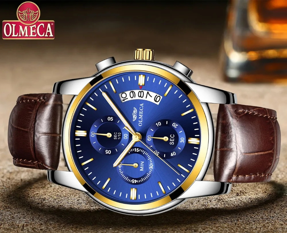 Skup OLMECA zegarek luksusowy mężczyzna zegarki zegarki wodoodporne chronograf zegar wojskowy zegarek kwarcowy na nadgarstek Relogio Masculino skórzany pasek