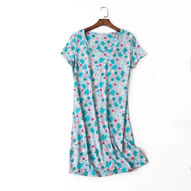 

2019 Summer New Women Casual Cartoon nightgown 100% Cotton sleepshirt Female Short sleeve Round collar sleeping dress Plus size