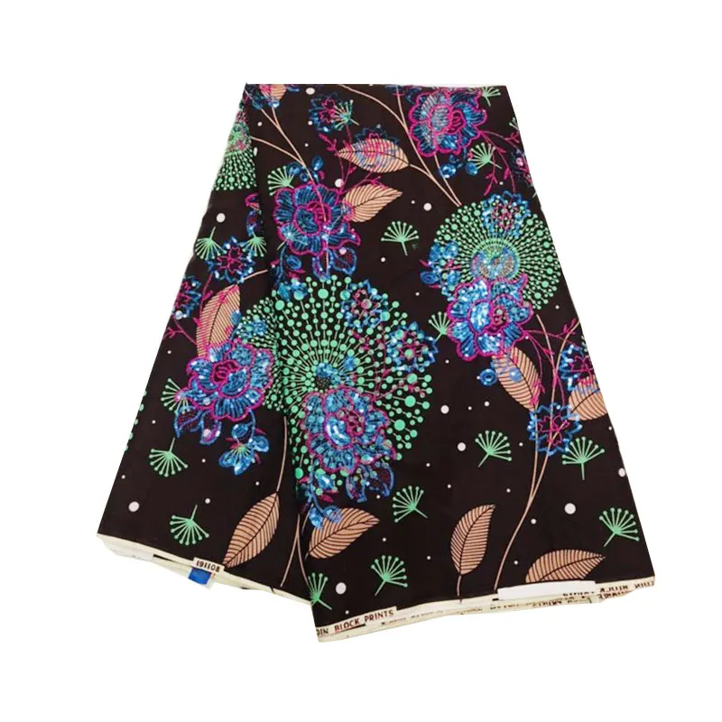 

High Quality African Super Java Wax Fabric with Sequin Embroidery Super Africa Wax Fabrics 6 Yards Ankara Nigerian Cotton Fabric