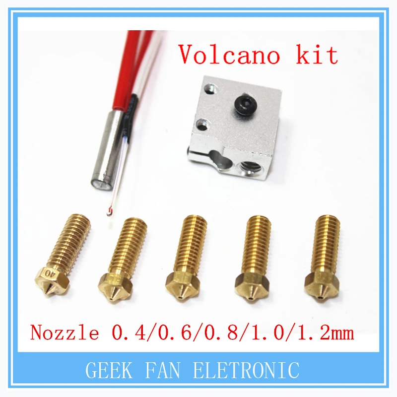  3D printer parts 3D Volcano hot end eruption pack kit/set heater block+nozzle pack for 1.75/3 mm 