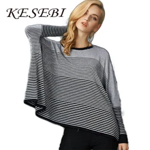 2016 New Autumn and winter European style women s round neck loose bat sleeve knit striped