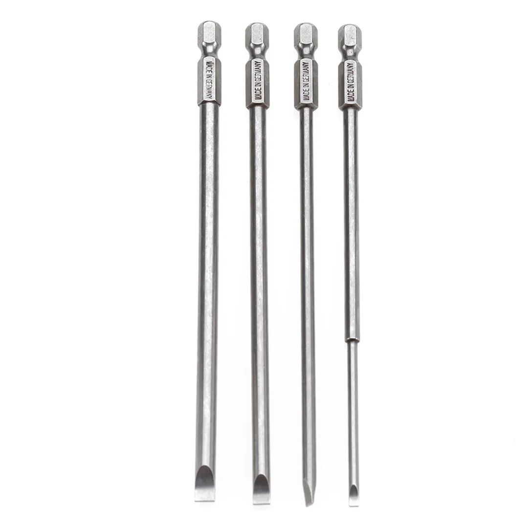 

4Pcs 150mm Flat Head Slotted Screwdriver Bits 3.0-6.0mm Magnetic Screwdriver Bits Set 1/4 Inch Hex Shank
