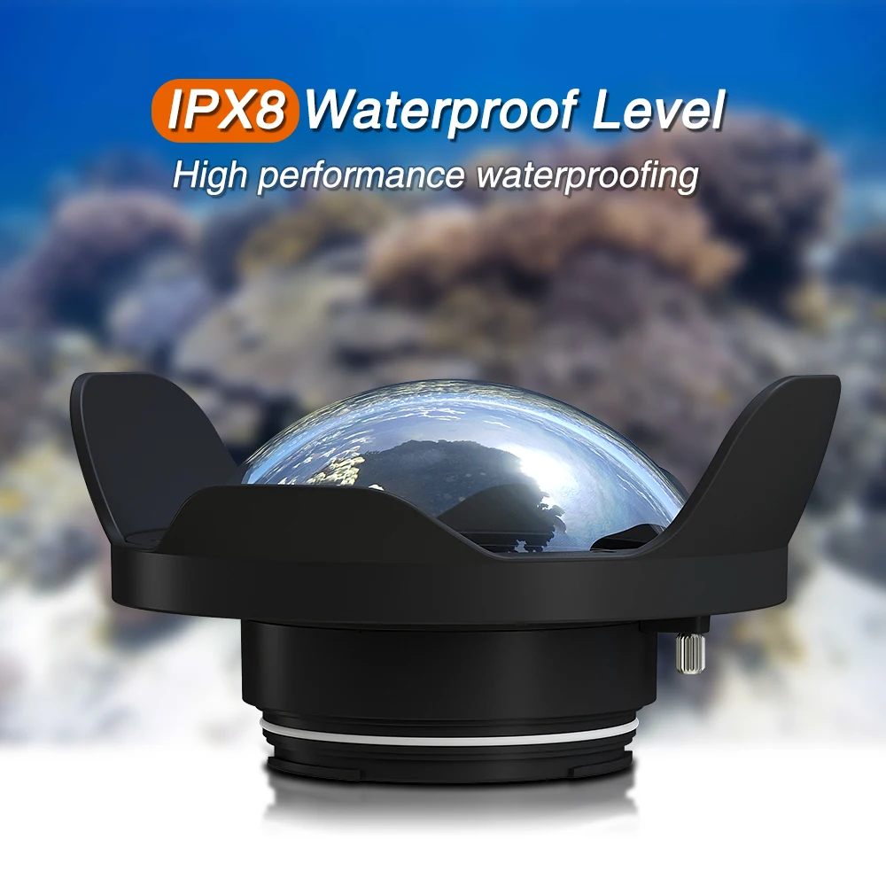 Camera Fisheye Wide Angle Lens Dome Port For Canon 80D 750D 760D Housing Case Underwater 40m Photography Waterproof Filter Hood