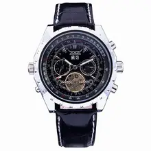 WINNER Men Mechanical Watch Sub-Dials Date Tourbillon Leather Strap Black Dial Silver Case10
