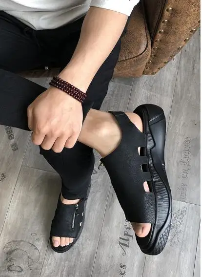 Мужские черные сандалии; Роскошная обувь; высококачественные гладиаторы для отдыха в римском стиле из натуральной воловьей кожи