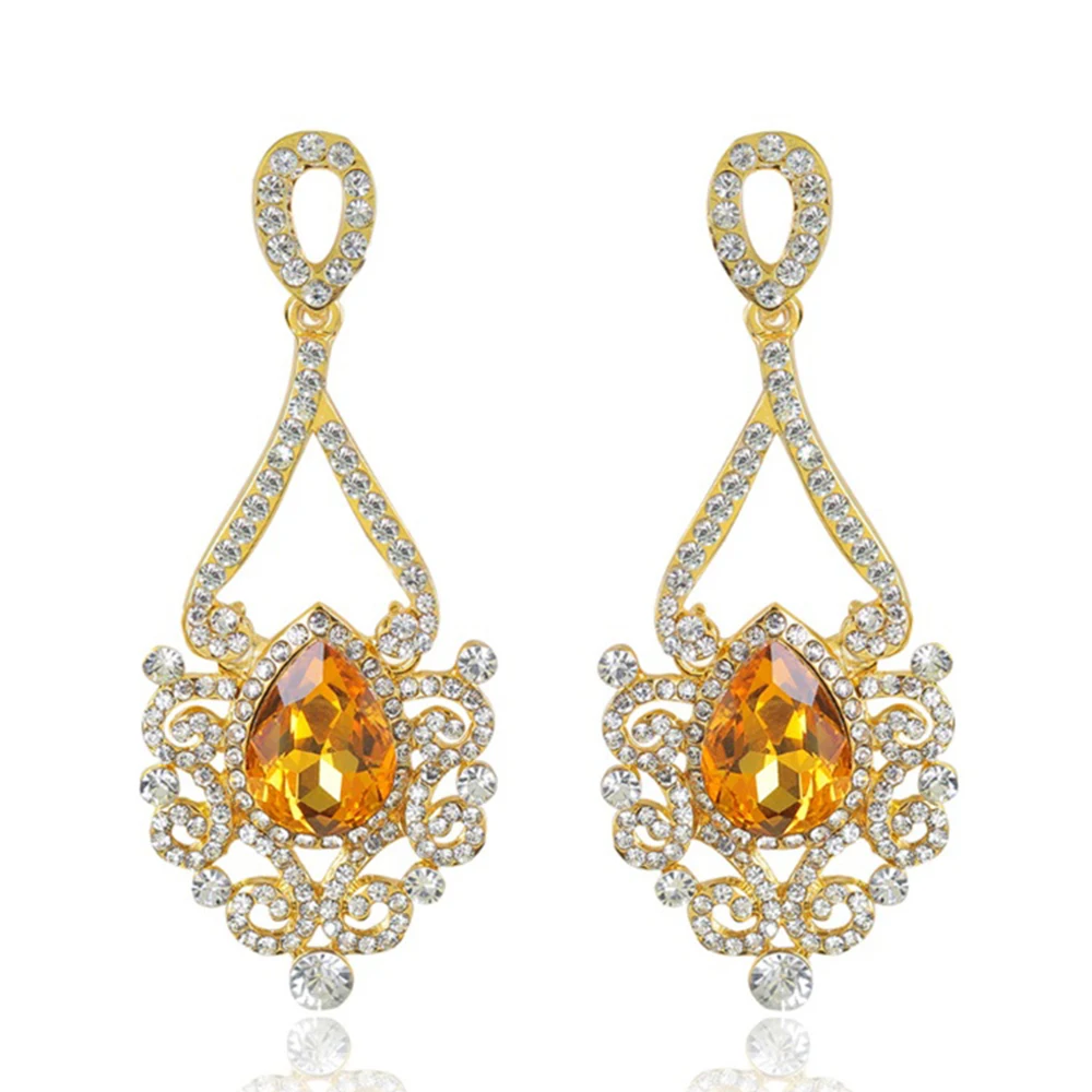 

Fashion Spanish design women jewelry new golden symmetrical pattern super flash women long earrings wedding gift earrings SP084