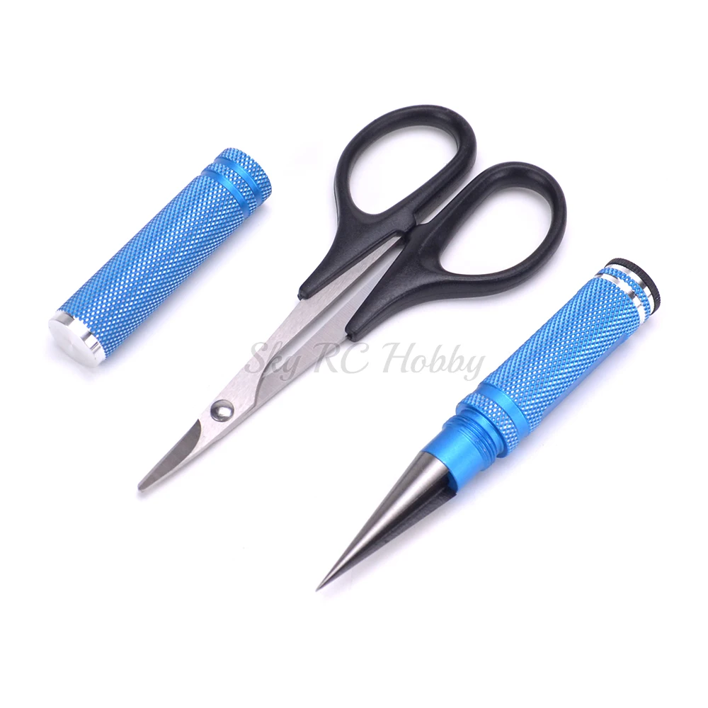 

0-14mm Hole Puncher Reamer w/ Sleeve Curved Scissors Set Universal Tool for RC Car Body Shell Lexan Plastic with Blue Reamer