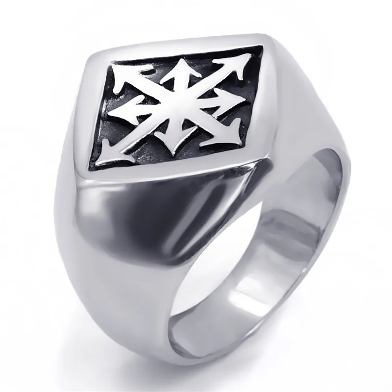 

Vintage Mens Boys Stainless Steel Ring Gothic Magic 8 Pointed Chaos Star Cross Fashion Jewelry Size 8-12 Drop Shipping
