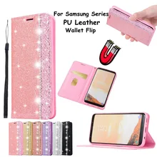 Glitter Magnetic Stand Holder Phone Case for Samsung S8 S9 Plus Note 8 9 Leather Wallet