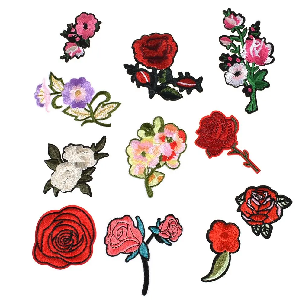 

Rose Flower Leaves Embroidery Iron On Applique Patch Sew On Patch Craft Sewing Repair Embroidered Hat Bag Jeans Patches