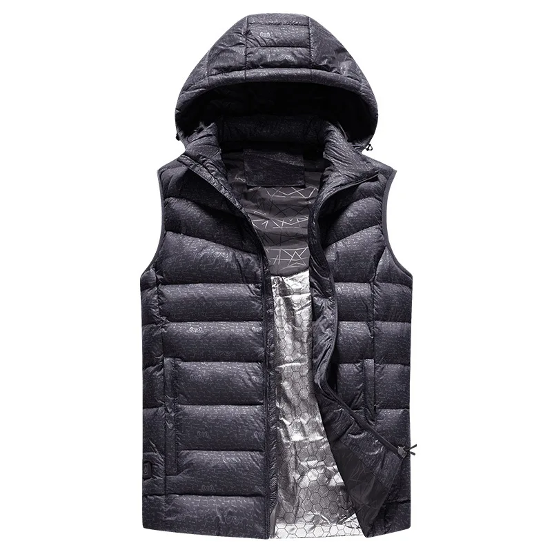 Зимняя мужская теплая куртка без рукавов 6xl с электрическим подогревом Повседневная куртка с капюшоном моющийся жилет с хлопковой подкладкой мужской жилет AGA12 - Цвет: Серый