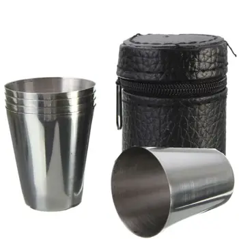

4PCS Stainless Steel With PU Cover Case Coffee Tea Beer Camping Tumbler