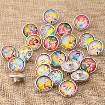 

10pcs/lot Mix Styles NEW 12mm Mini Glass Snaps Button Movie Princess Ginger Snap Button Fit Diy Snap Button Jewelry Y128