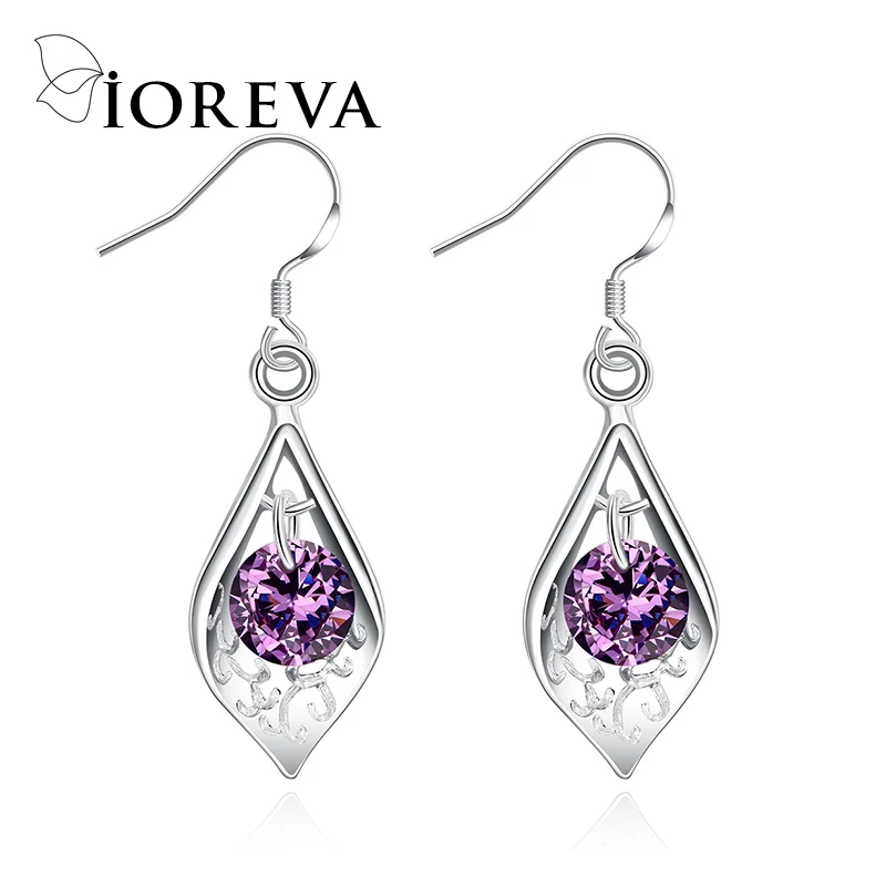 Фиолетовый циркон water drop серьги посеребренная cz diamond для женщин ювелирные изделия