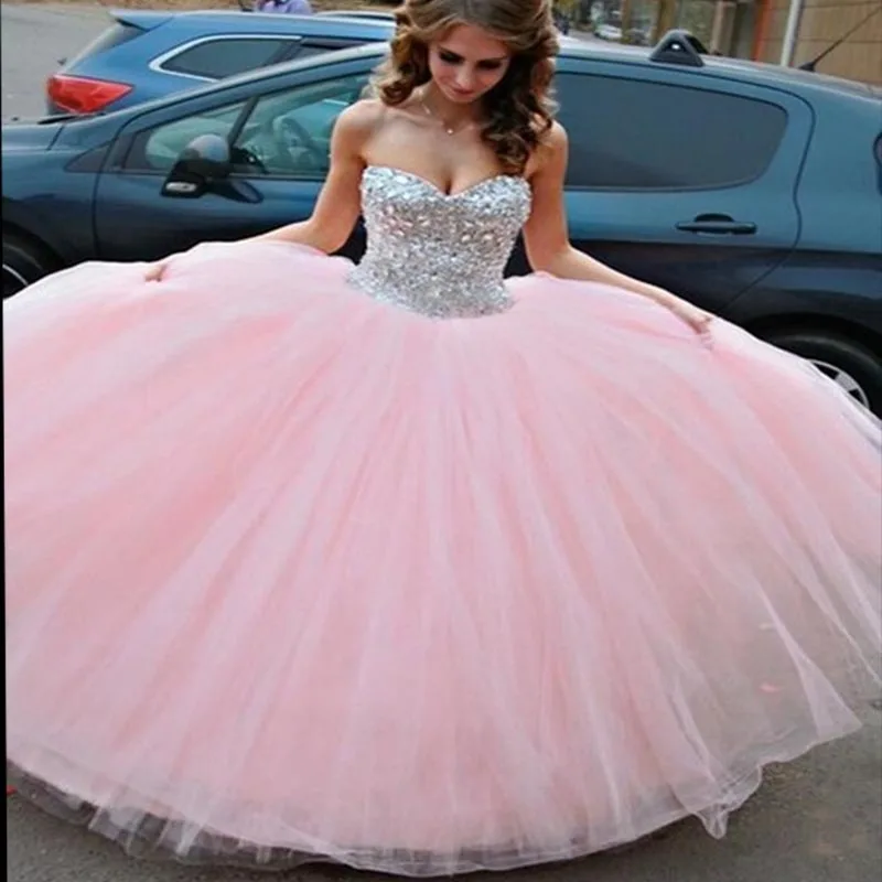 

Pink Ball Gown Quinceanera Dresses 2019 Custom Made Sweetheart Vestido De 15 Anos Puffy Tulle Quinceanera Dress Sweet 16
