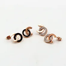 Модные серьги-гвоздики из нержавеющей стали с надписью Love CO, белые, черные, с кристаллами, цвета розового золота, женские вечерние, свадебные, подарок