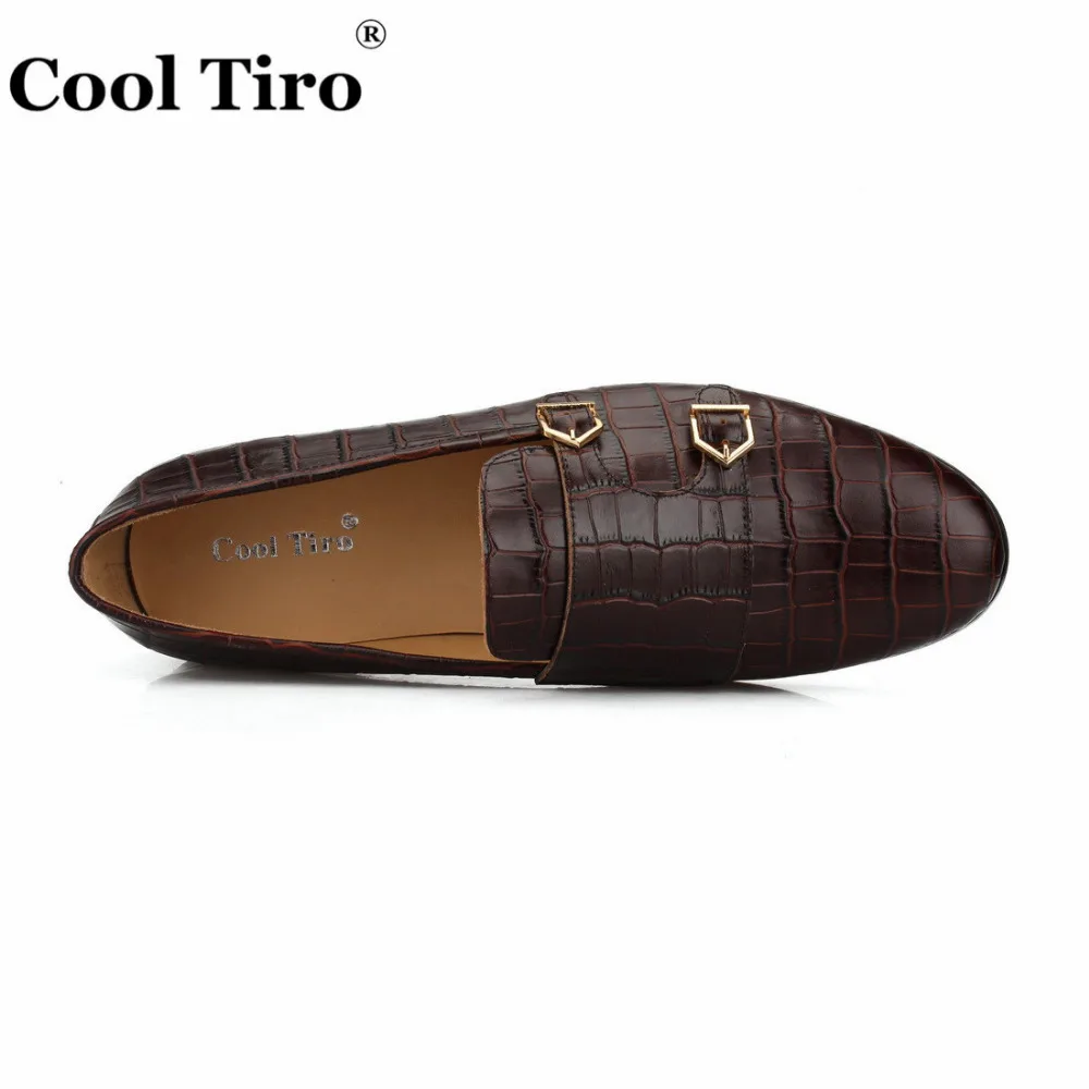 Cool Tiro/коричневый двойной Monk Loafers Для мужчин тапочки мокасины крокодиловый принт Повседневная обувь Свадебная вечеринка Туфли под платье человек Туфли без каблуков