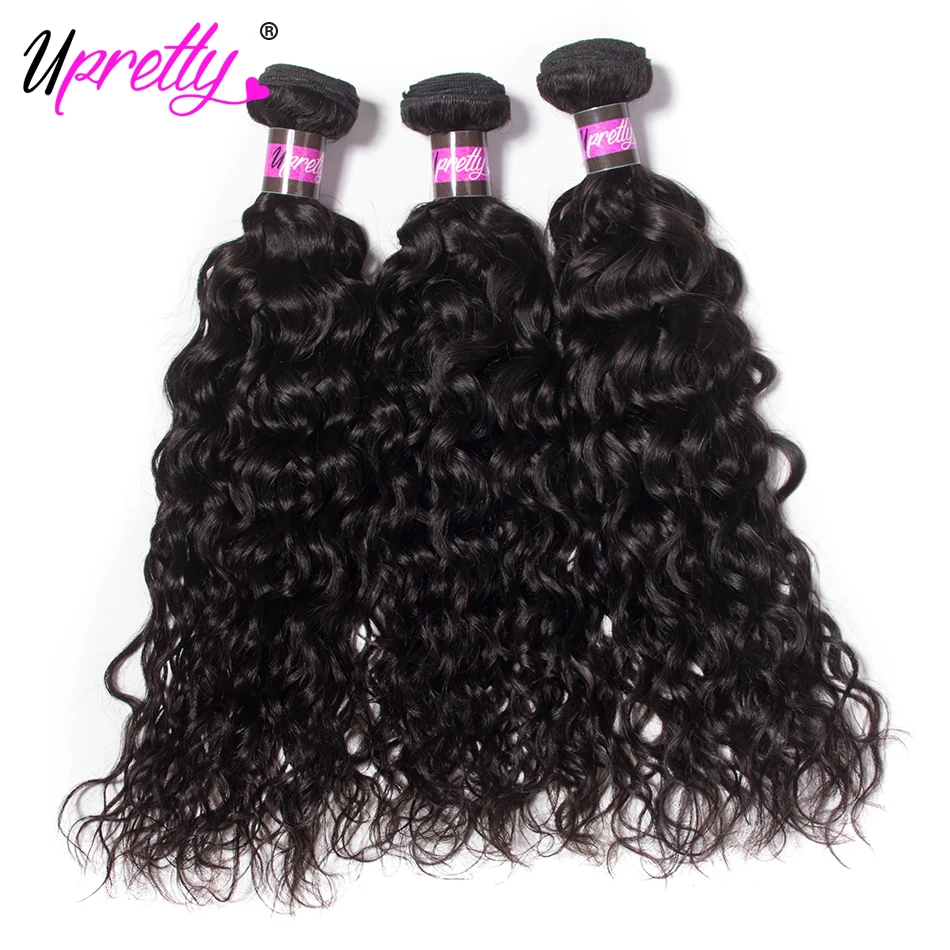 Upretty Indian Hair Bundles With Closure Wet And Wavy Human Hair 3 Bundles With Closure Indian Water Wave Bundles With Closure