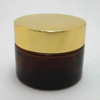 

1 PC 50 ml Amber Glass Makeup Cream Jar Packaging Container Gold Aluminum Plastic Lid New (AY200-50)