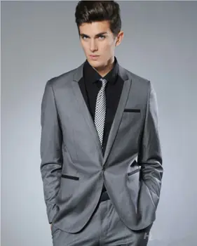 

2017 New Fashion Small Collar Grey Groom Tuxedos For Men Best Man/ Business Party Suits Men's Daily Wear Blazer (Suit+Pants+tie)