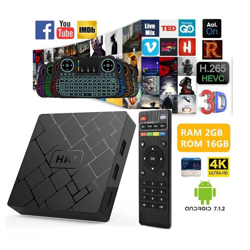 

HK1 mini Android 7.1 TV BOX 2GB 16GB Amlogic S905W Quad Core WiFi HD Media Player with IR Remote Control PK X96 X96W Set-top Box