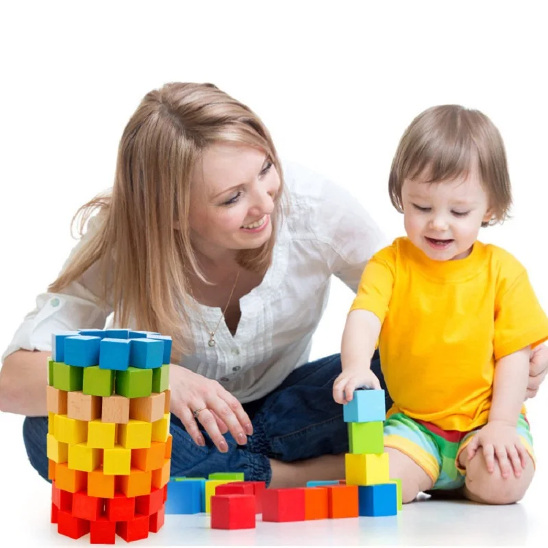 

100pcs Montessori Kids Toy Beech Wooden Magic Cube Blocks Intelligent Multicolor Preschool Toys