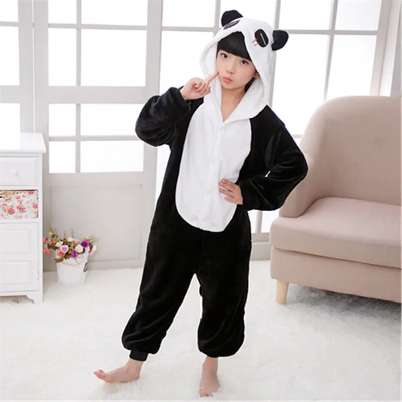 Зимние пижамные наборы с животными из мультфильма «панда» с капюшоном для мальчиков и девочек, цельные фланелевые костюмы для сна