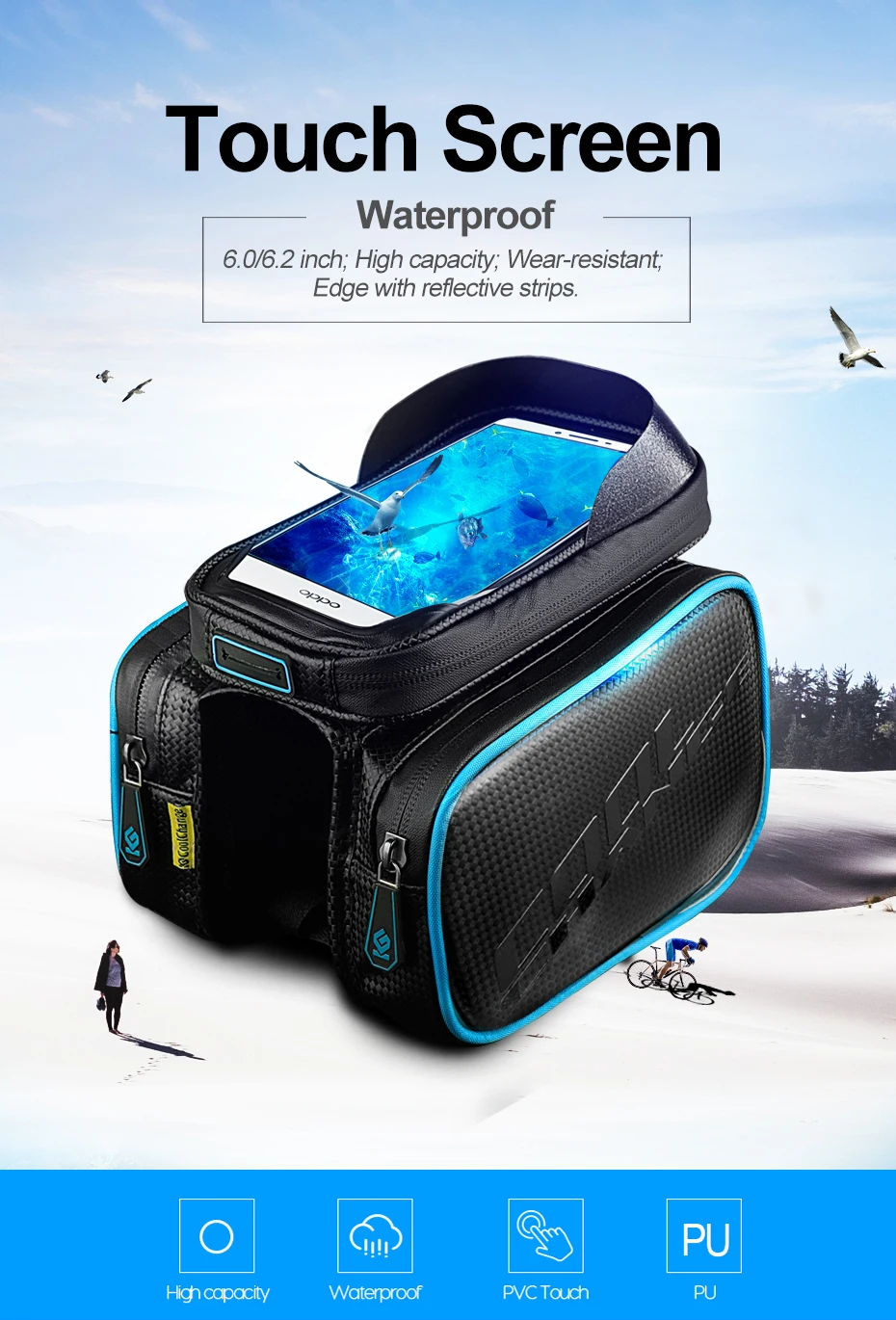 Perfect 2018 CoolChange Bicycle Frame Front Head Top Tube Waterproof Bike Bag&Double IPouch Cycling for 6.0 In Cell Phone Cycling Bag 1