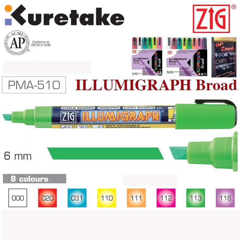 ZIG Kuretake illumigraf широкий большой маркер Punta Ancha фломастер 6 мм поп Мел мокрого