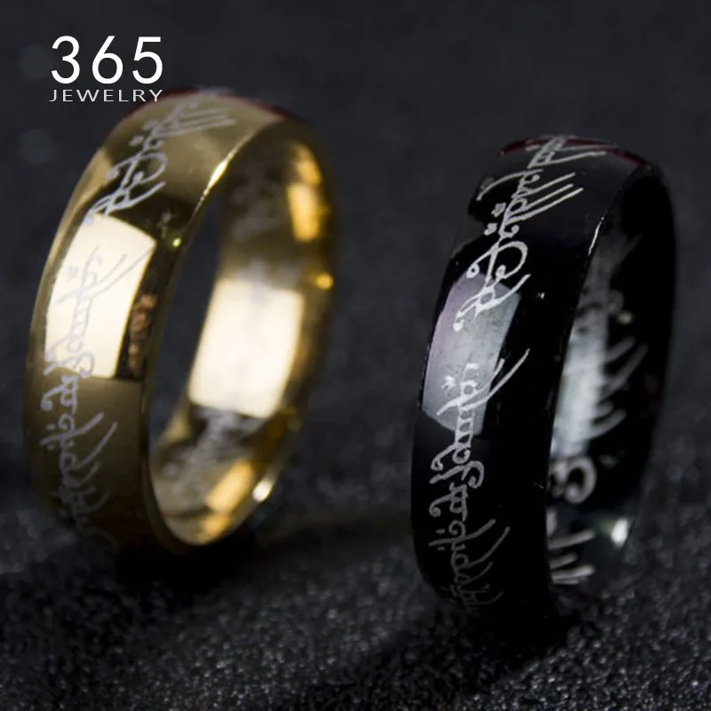 2016-Magic-Letter-The-Hobbit-Lord-of-the-Rings-Black-Silver-Gold-Titanium-Stainless-Steel-Ring