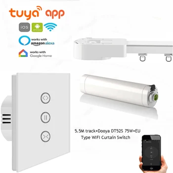 

Tuya App Curtain Rod Automation System,Dooya DT52S 75W+5.5M or Less Track+EU Type WIFI Curtain Switch,Support Alexa/Google Home