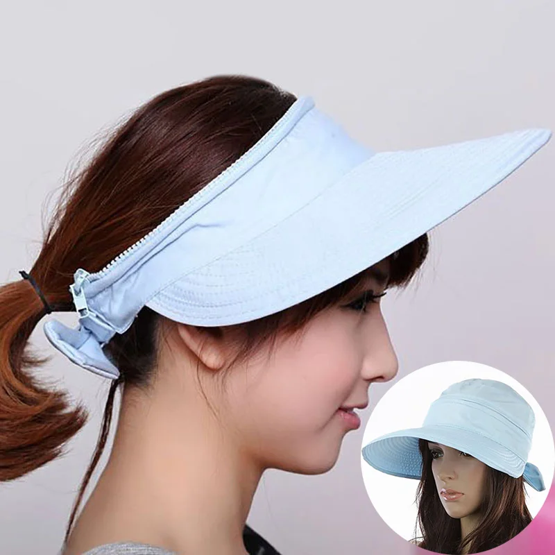 

Fashion Women Wide Brim Sun Hat Summer Double Use UV Protection Visor Hat Detachable Empty Top Caps Girls Outdoor Beach Flat Cap