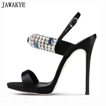 

sexy gladiator sandals women satin high heels narrow band crystal rhinestone five star embellished summer shoes ladies sandalias