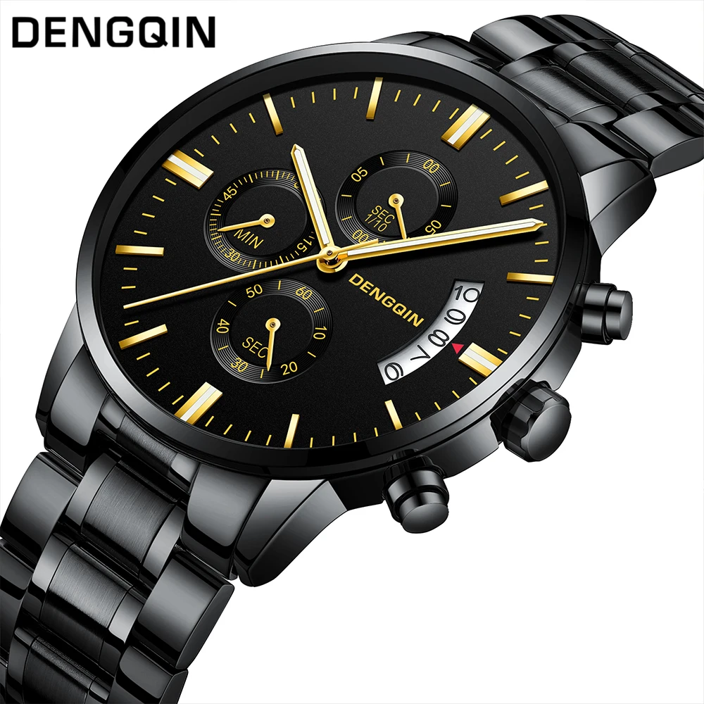 

DENGQIN Waterproof Casual Watch Men Luxury Brand Quartz Military Sport Watch Leather Steel Men's Wristwatches relogio masculino