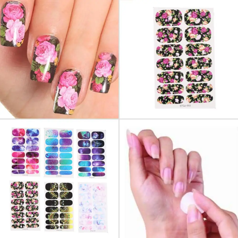 6 Styles Full Cover Nail Art Stickers Polish Watermark Nail Stickers-in ...