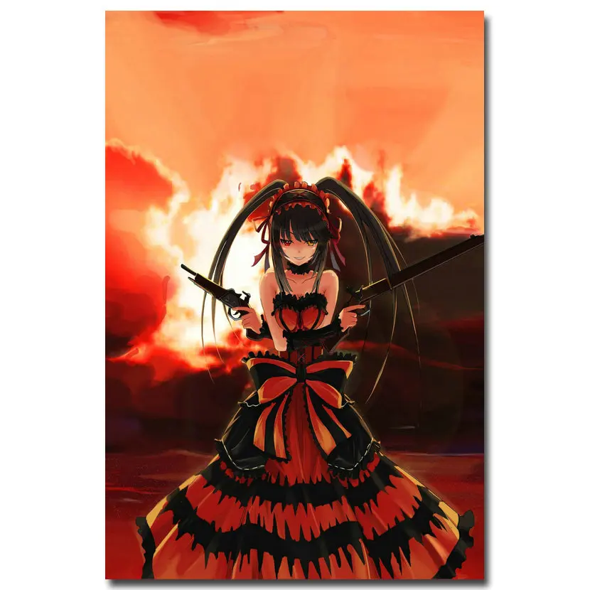 NICOLESHENTING Дата живой шелк плакат печать 12x18 24x3" Tokisaki Kurumi Сексуальная аниме-девушка фотографии для декора комнаты 024 - Цвет: Picture 2