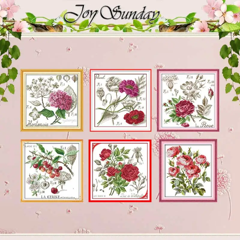 

Shadows of flowers Rose Poppy Cherry counted Cross Stitch 11CT 14CT Cross Stitch Set DIY Cross-stitch Kit Embroidery Needlework
