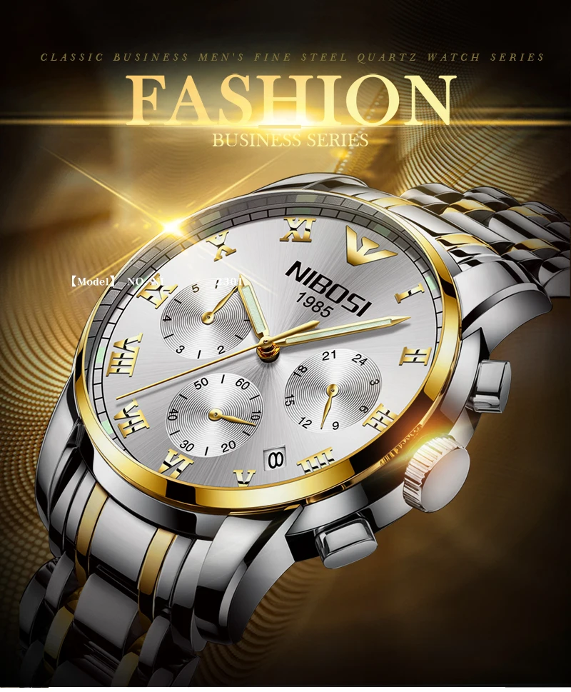 NIBOSI Relogio Masculino Mens Watch Silver and Gold Men's Watches Clock Man Full Steel Quartz Clock Man Stainless Steel Watch (2)