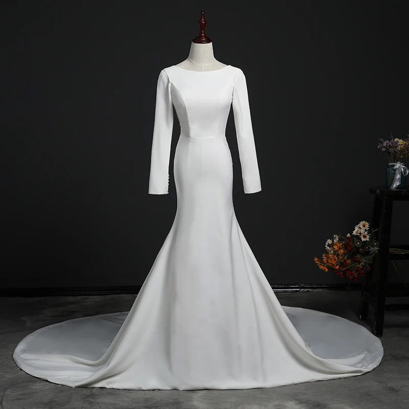 Vestido De Novia, свадебное платье со шлейфом, пуговица, без спинки с длинным рукавом, на молнии, свадебное платье, свадебное платье