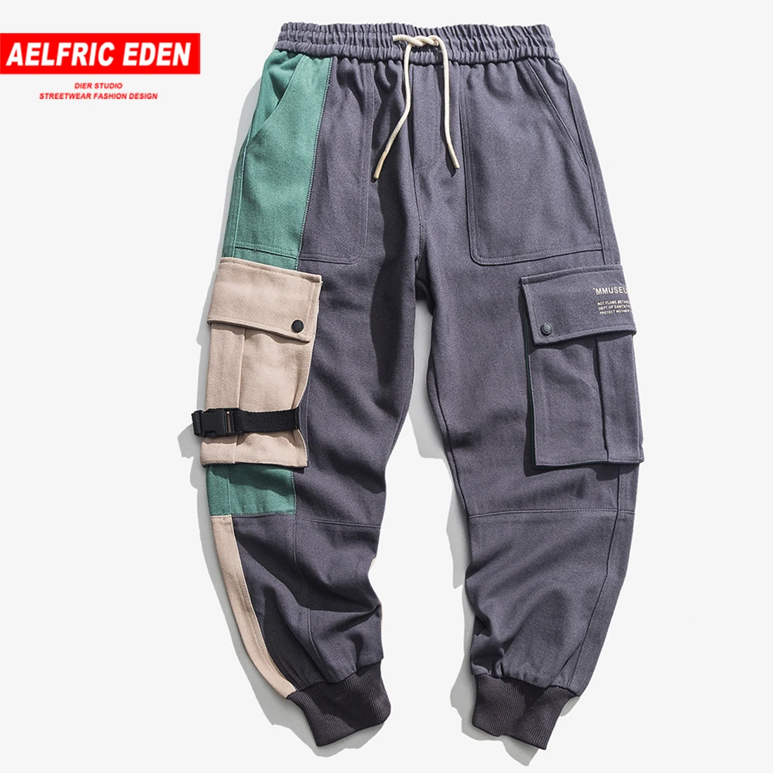 

Aelfric Eden Brand New Hip Hop Cargo Pants Highstreet Color Block Contrast Sweatpants Regular Drawstring Men Joggers Streetwear