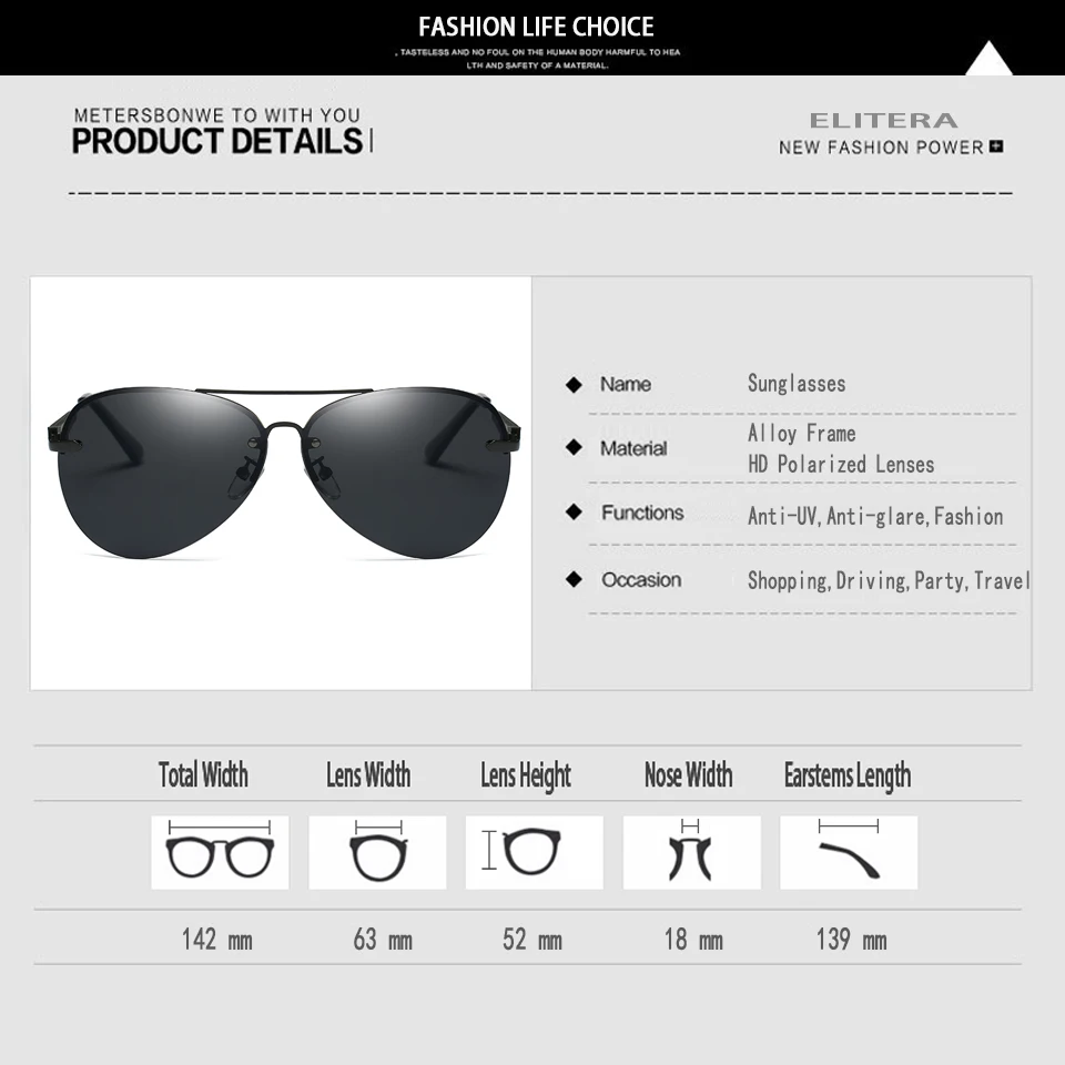 Beste ELITERA Brand Design Retro Ovale Gepolariseerde Zonnebril Men Driving Shades Mannelijke Randloze Zonnebril