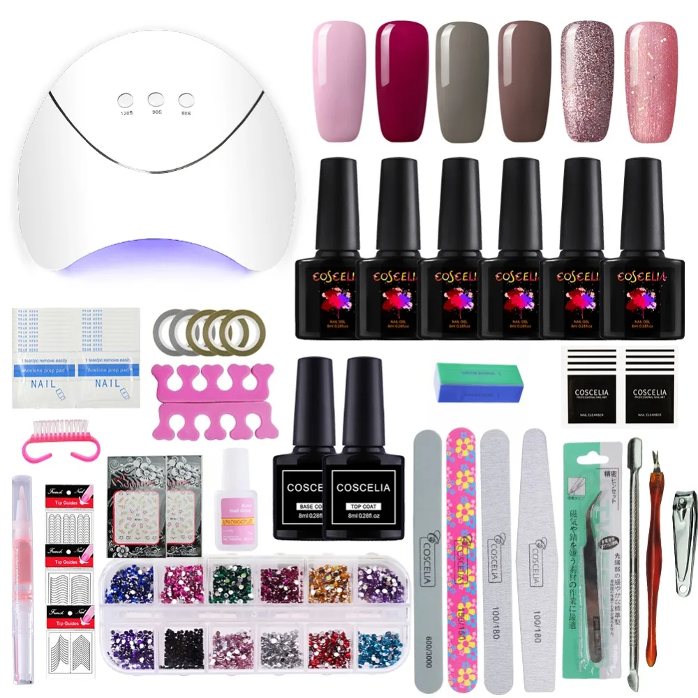 

COSCELIA Nail Art Set 36W LED Nail Dryer Tools For Manicure Set Nail Extension Set For Manicure Rhinstone 6pcs Nail Gel Polish