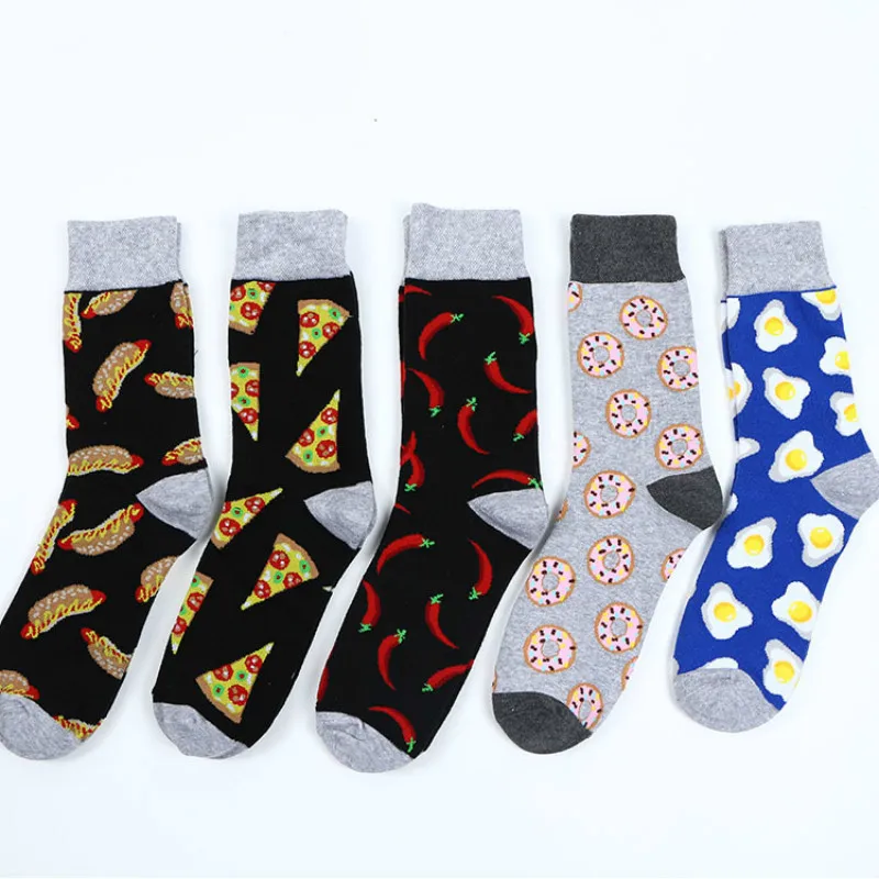 PEONFLY Brand Cotton Men's Socks Funny Hip Pop Fruit  Hot Pepper Coffee Beans Alien Long Cool Skate Sock for Men