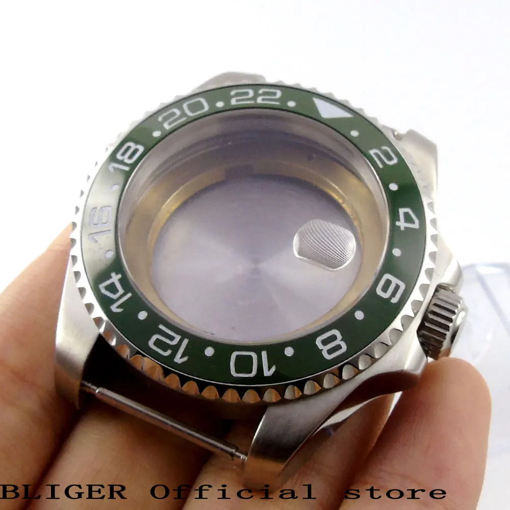 Сапфировое стекло BLIGER 40 мм полный Нержавеющая сталь корпуса часов зеленый Керамика рамкой, пригодный для ETA 2824 2836 автоматический механизм